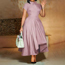 Women's Pleated Short Sleeves length Gown