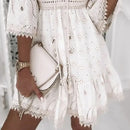 Women's White Hollow Lace up Mini Dress