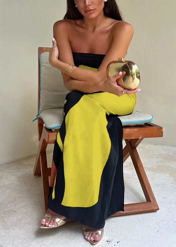 Tube Bodycon Dress Women Elegant Avocado Print Strapless Elegant Maxi Dress Sleeveless Holiday Robes Summer Chic Long Dress