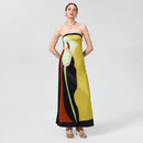 Tube Bodycon Dress Women Elegant Avocado Print Strapless Elegant Maxi Dress Sleeveless Holiday Robes Summer Chic Long Dress