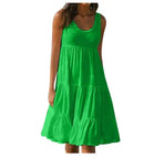 Women Causual O Neck Sleeveless Ruffles Mini Dress Boho Solid Beach Sundress Oversized Loose Dress 2023 Summer