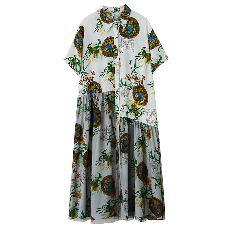 Stripe Print Mid Length Buttoned Midi Dress