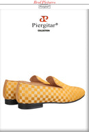 Piergitar 2022 Four Colors Checkerboard Print Silk Handmade Men's Loafers Classic British Style Man Smoking Slippers For Party
