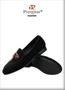 Piergitar 2022 Handmade Rhinestone Sequin Dragonfly Embroidered Patch Men's Loafers British Style Retro Moccasins Slip-On Shoes