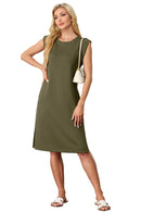 New Fashion And Multifunctional Temperament Round Neck Neck Sleeves Solid Color Summer Dress