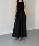 Simple Elegant Long Black Dresses For Woman Round Neck Sleeveless Low Waist