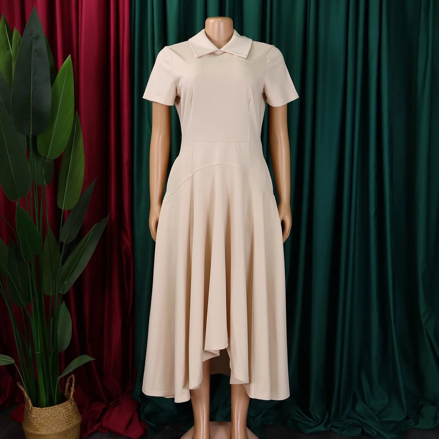 Women's Pleated Short Sleeves length Gown