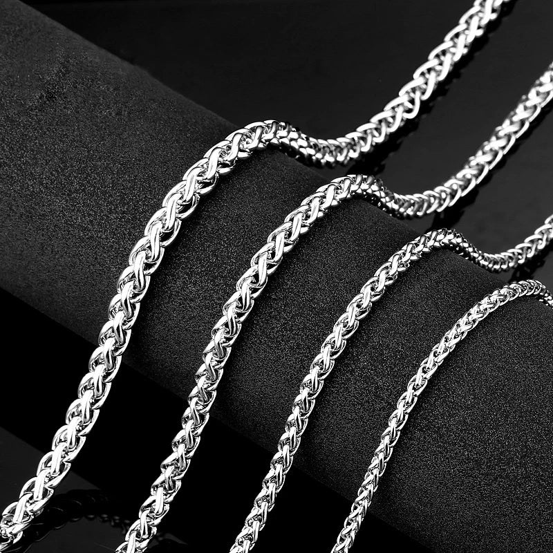 Men White Gold Color Stainless Steel Long Chain