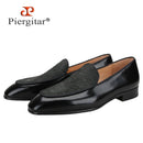 Piergitar Flower Pattern Embossed Leather Patchwork With Black Calfskin Men's Loafers Handmade Slip-On Slippers Red Bottom Flats