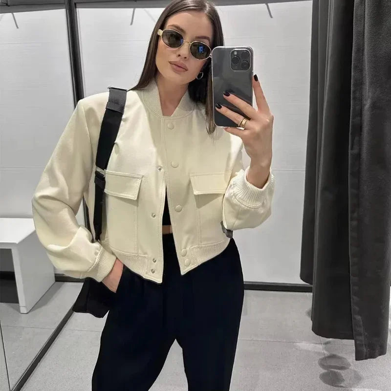 Autumn winter button baseball aviator cropped jackets