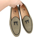 Three Colors Raw Canvas Belgian loafers with Calfskin Bows, Handmade Slip On Classic Mens Smoking Slippers