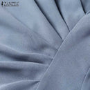 ZANZEA Summer Fashion Womens Dress Sexy Solid Color Knee Length Bodycon Sundress Elegant 3/4 Sleeve V-Neck Work OL Vestidos 2025