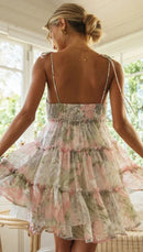 Spaghetti Strap Flower Chiffon Mini Dress