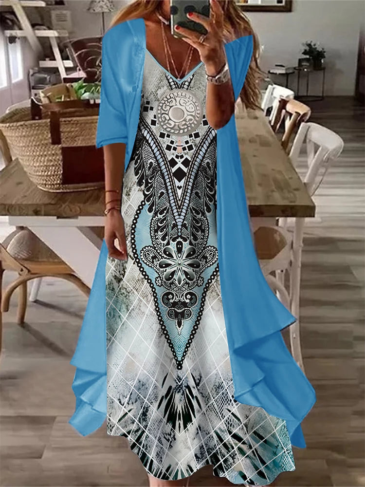 Plus Size Casual Dress Sets Solid Open Front and Graphic Printed Dress Sets Women's Plus Size Clothing