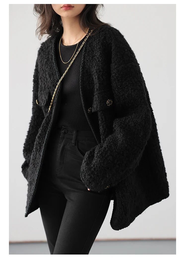 CHIC VEN Women's Woolen Coat Heavy Industry Down Jacket Vintage V-Neck Woman Down Coat Female Tops Autumn Winter 2024