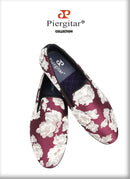 Piergitar 2022 New Arrival Purple Jacquard Fabric With White Fowers Handmade Men Loafers Party And Prom Male Flats Plus Size