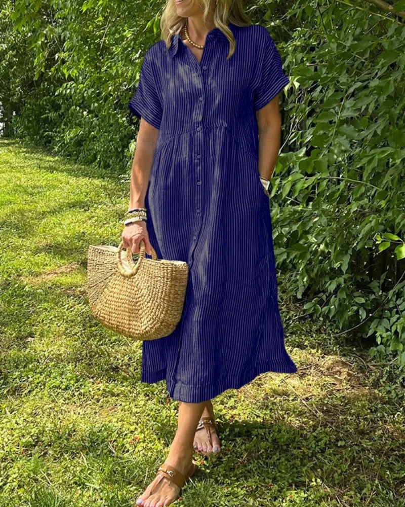 Plus size women's summer casual fashion striped loose short-sleeved shirt and plus size dress plus size women's clothing