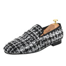 Luxury Brand Black and White Knitted cotton Men's penny Loafers British Classic Slip On Smoking Slippers