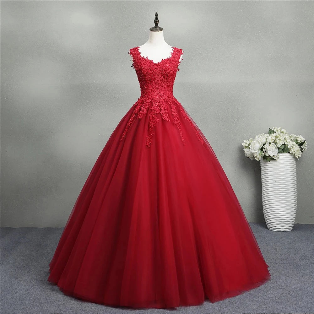 Customized Ball Gown Evening Dresses V-Neck Appliques Tulle Prom Party Gowns Formal Occasion Vestido De Noche Quinceanera Dress