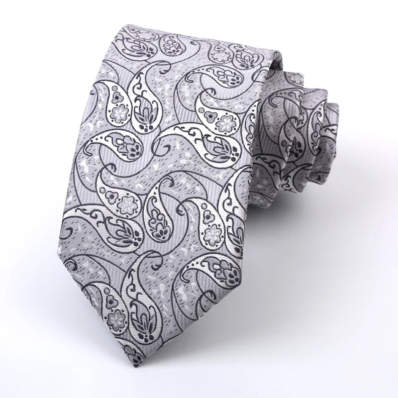 Fashion 8CM Mens Necktie Silver Light Grey Color Stripes Floral Plaid Ties For Man Groom Neck Tie For Business Wedding Party