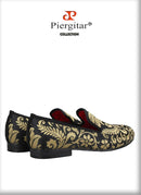 Piergitar 2023 New Upgrade Style Baroque Gold Jacquard Silk Men Loafers For Party Pair With Gold Suit Plus Size Moccasins