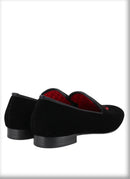 New Style Black Velvet Moccasins Embroidered Skull Design Slip-On Smoking Shoes for Men