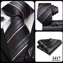 Hi-Tie Striped Black Red Gold Green Silk Wedding Tie For Men Handky Cufflink Gift Men Necktie Fashion Designer Business Party
