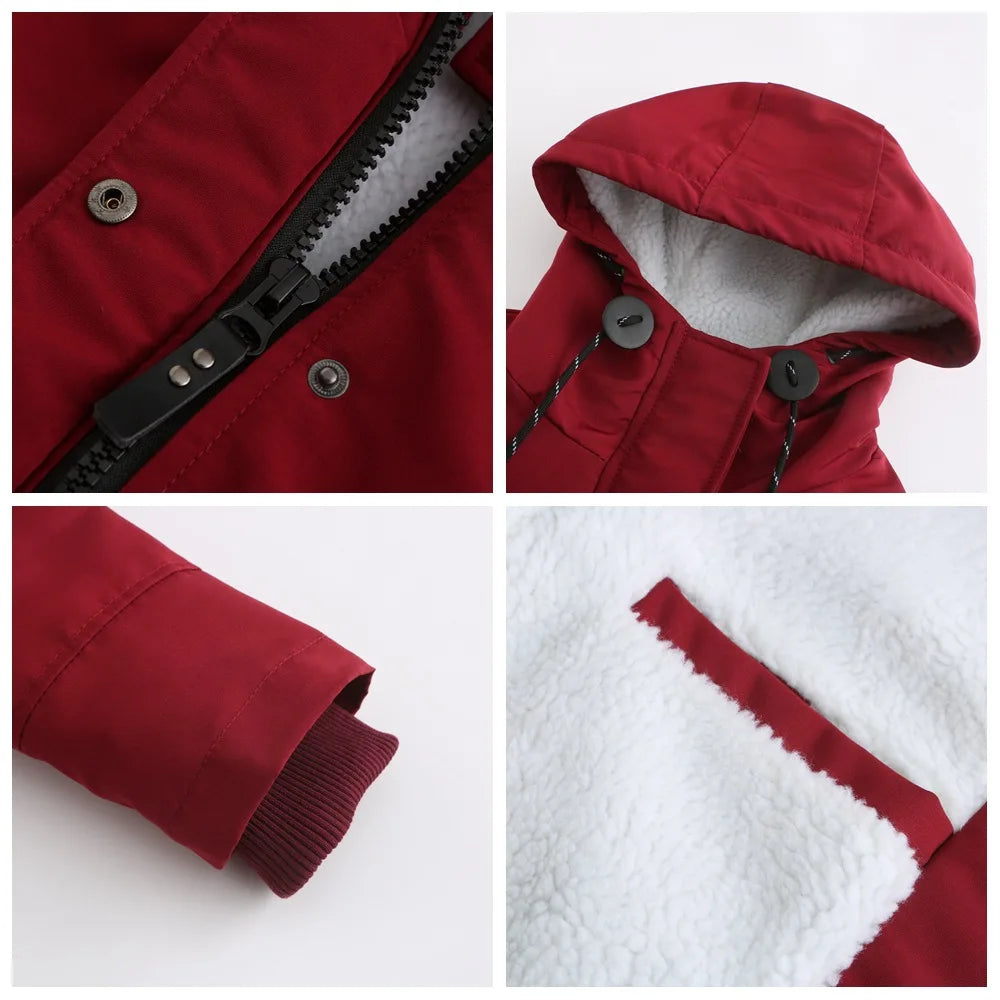 Women's Warm Hooded Parkas, Thick Plush Coats, Female Mid-Long Cotton Jacket, Winter Outwear, Big Size, S-5XL