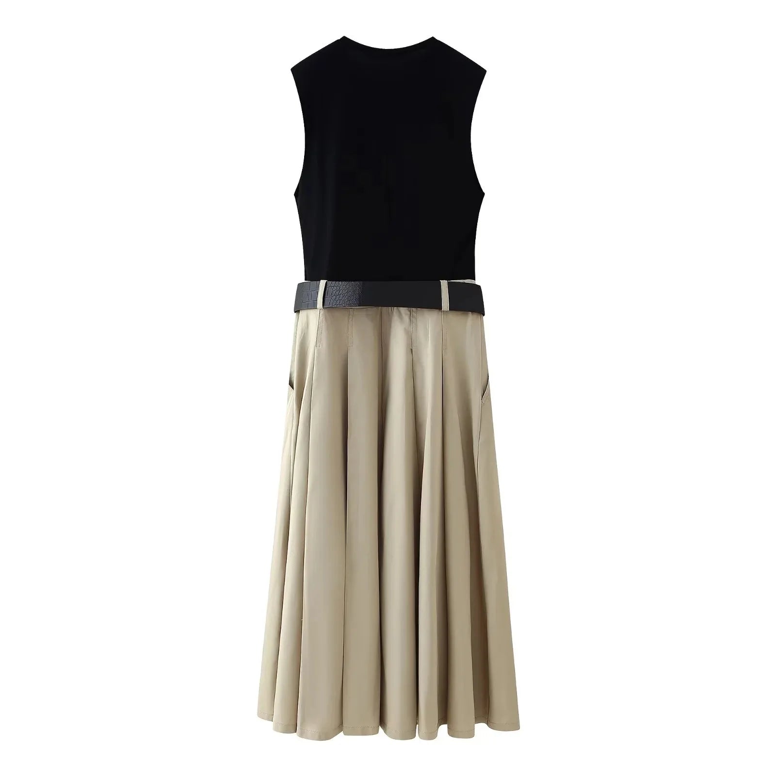 2025 Women Dresses Belt Pleated Mini Dress