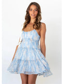 Spaghetti Strap Flower Chiffon Mini Dress
