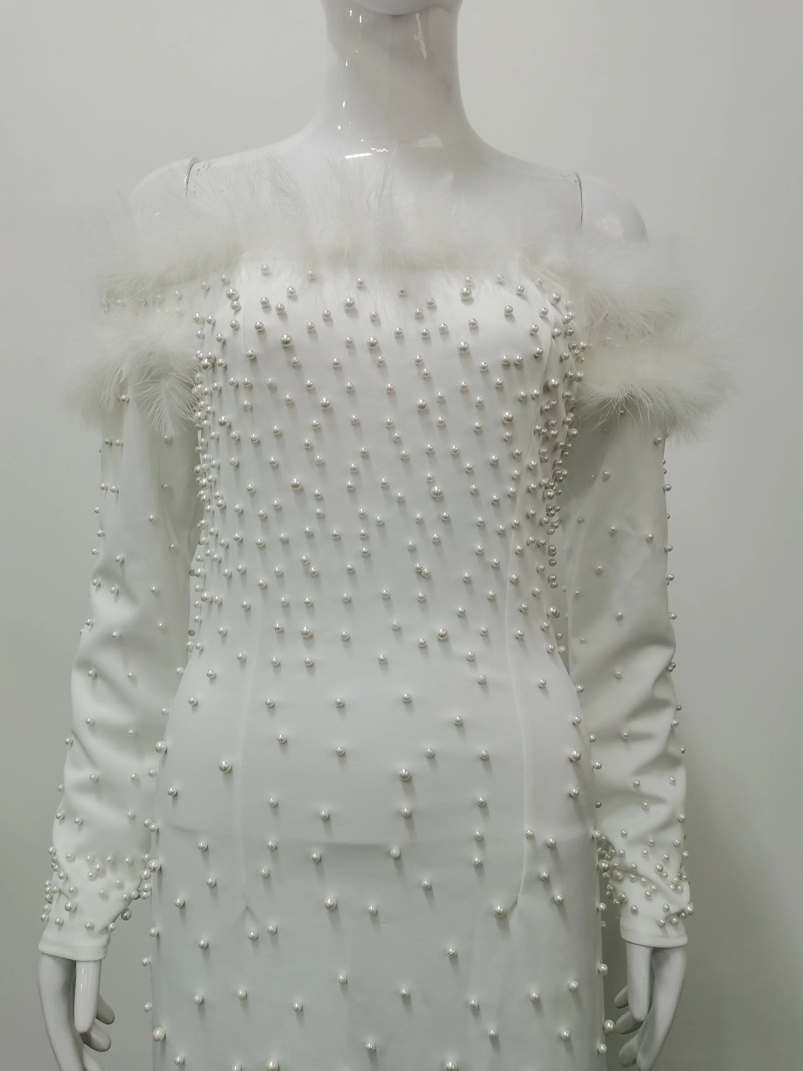 Women's Long White Pearls Dress