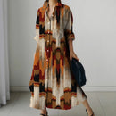 Women's Retro Print Long-sleeved Dress