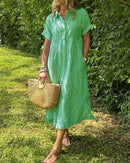 Plus size women's summer casual fashion striped loose short-sleeved shirt and plus size dress plus size women's clothing