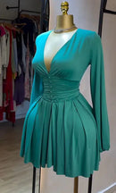 Women's Mini dress Spring/summer Ruched Lantern Sleeve Button A Line Short Skirt