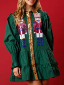Women Long Sleeve Sequin Shirt Dress