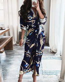 Summer Bandage Shirt Women Fashion Button Ruched Dress Casual Short Sleeve Printed Dress Female Elegant Party Dress Robe