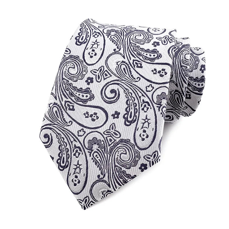 Fashion 8CM Mens Necktie Silver Light Grey Color Stripes Floral Plaid Ties For Man Groom Neck Tie For Business Wedding Party