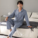 2024 Winter Cotton Men Blue Stripe Sleepwear