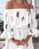 Sexy Slash Neck Long Flare Sleeve Floral Print Mini Dress Summer Women Boho Party Vestidos NMD-6650