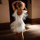 Women's V-neck Deep Sleeveless Pencil Dresses with Fringes