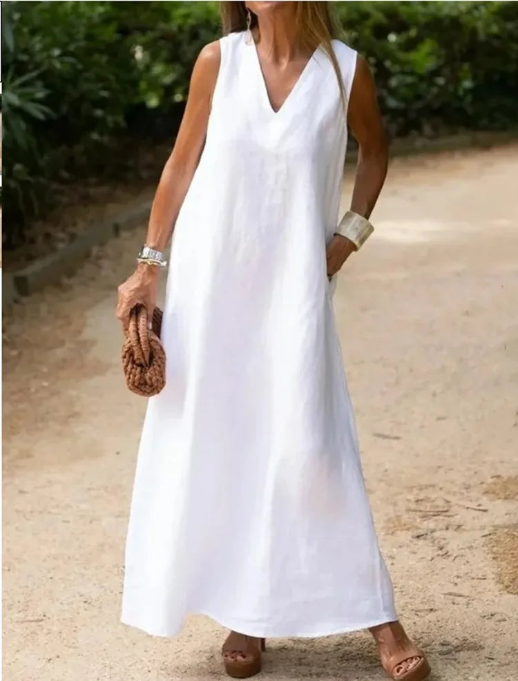 Women's Sleeveless Loose-fitting Spring Cotton Linen Dress