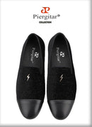 Piergitar 2022 New Summer Style Mulberry Silk Velvet Stitching Leather Slip-On Men's Loafers With Lightning Buckle For Wedding