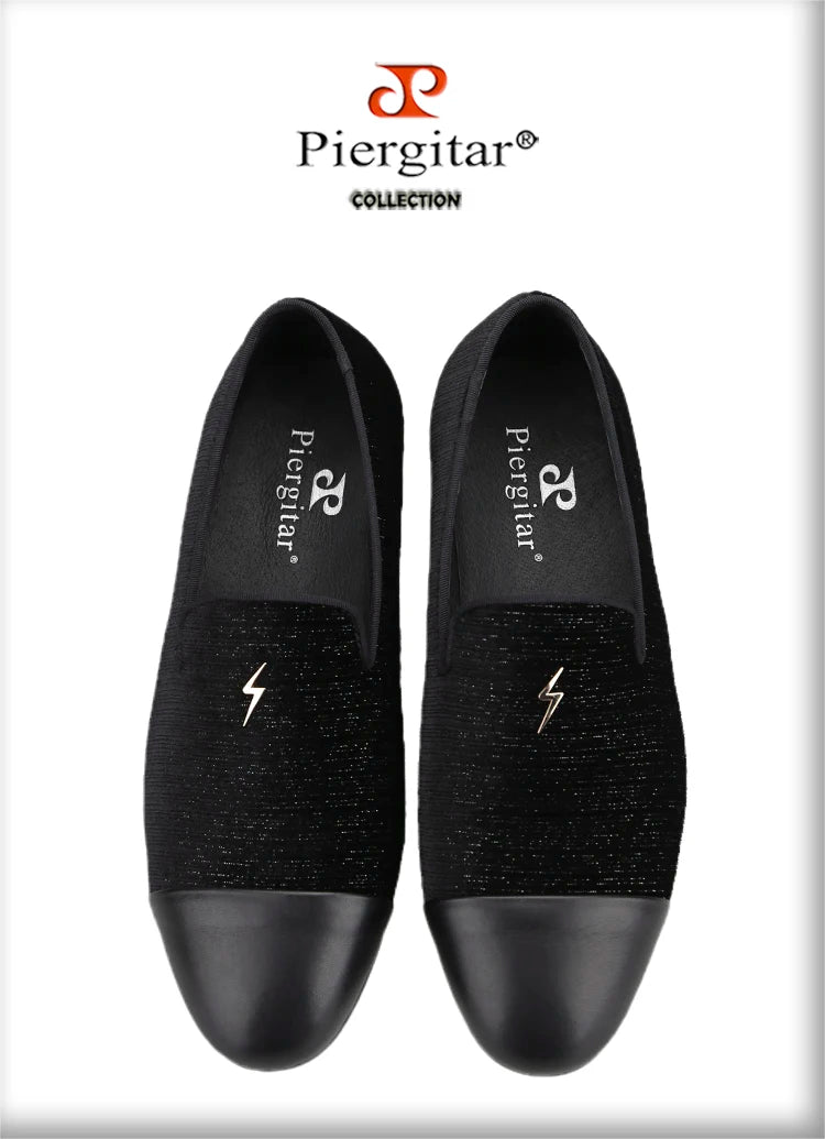 Piergitar 2022 New Summer Style Mulberry Silk Velvet Stitching Leather Slip-On Men's Loafers With Lightning Buckle For Wedding