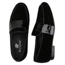 Classic Black Velvet Slip-On Men Shoes with Patent Leather Cross Strap Loafers for Fashion Party Wear