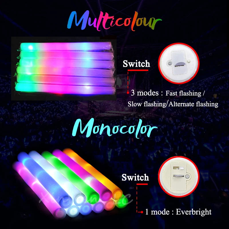 30Pcs RGB LED Glow Foam Stick