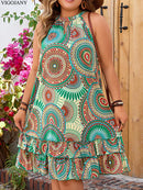Women's Plus Size Sleeveless Ruffle Print Dress