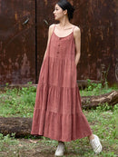 Cotton Linen Long Spaghetti Strap Dress