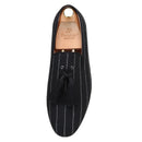 Piergitar 2022 New Striped Design Oxford Fabric Men Slip-On Shoes Handmade Tassel Men's Loafers Classic Male Smoking Slippers