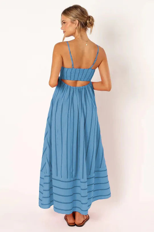 Spring And Summer Striped Vest Backless Large Swing New Dress For Women, Collarless And Sleeveless Oversized Swing Dress
