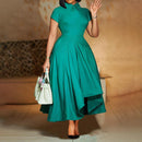 Women's Pleated Short Sleeves length Gown